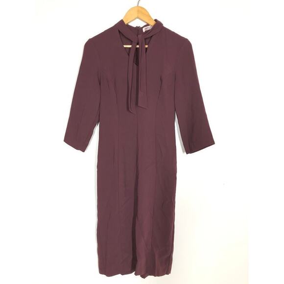 Amanda Uprichard Reid Dress 3/4 Sleeve Tie Keyhole Neck Sheath Purple Small - Picture 4 of 8